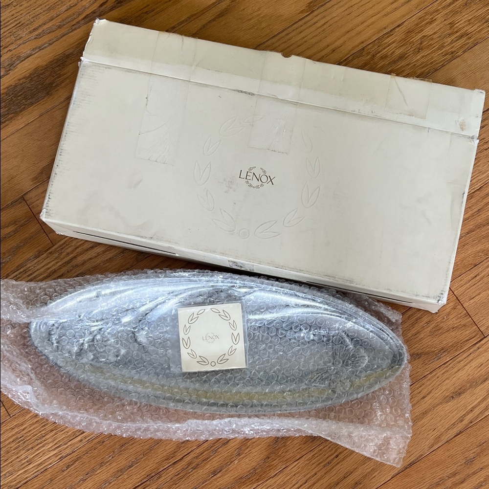 Lenox Butterfly Meadow Bread Tray / Silver Oval Serving Tray